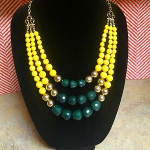 🐾 2 For $16 Green & Yellow 3 Row Beaded Necklace